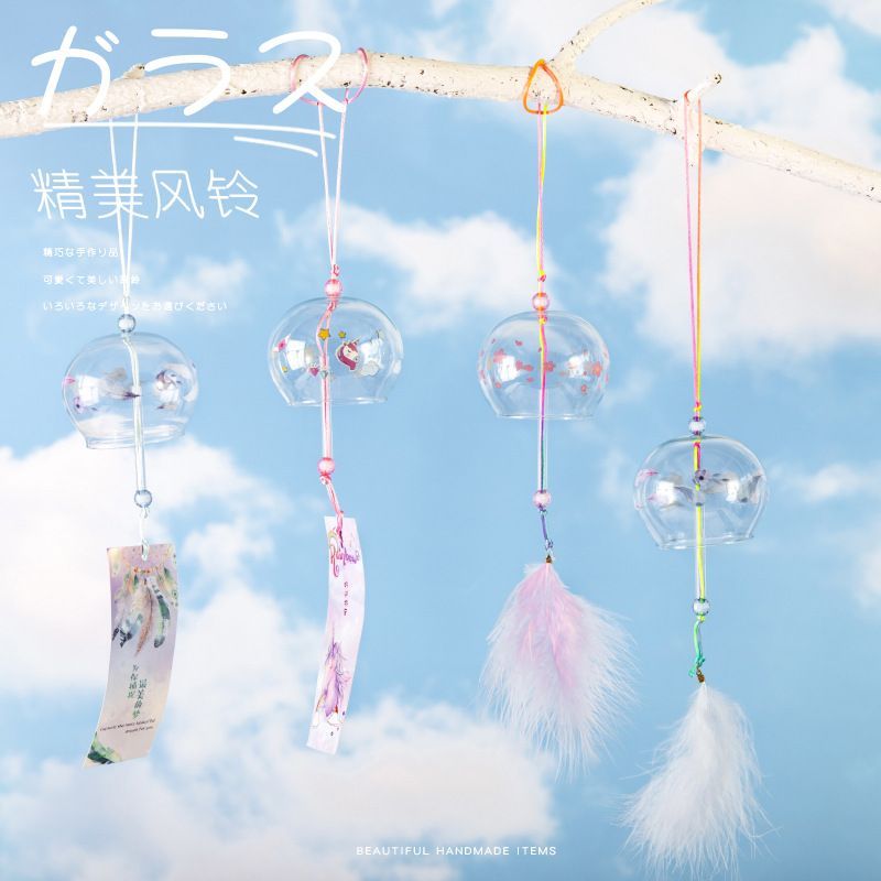櫻花玻璃風鈴春天戶外鈴鐺掛件日式彩繪風鈴兒童風鈴掛件175YJ 快速寄出
