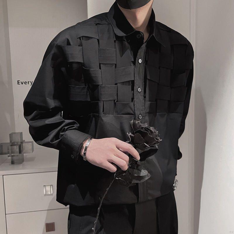 潮牌ins設計感長袖襯衫男痞帥男裝夏季短袖上衣服春秋季襯衣外套