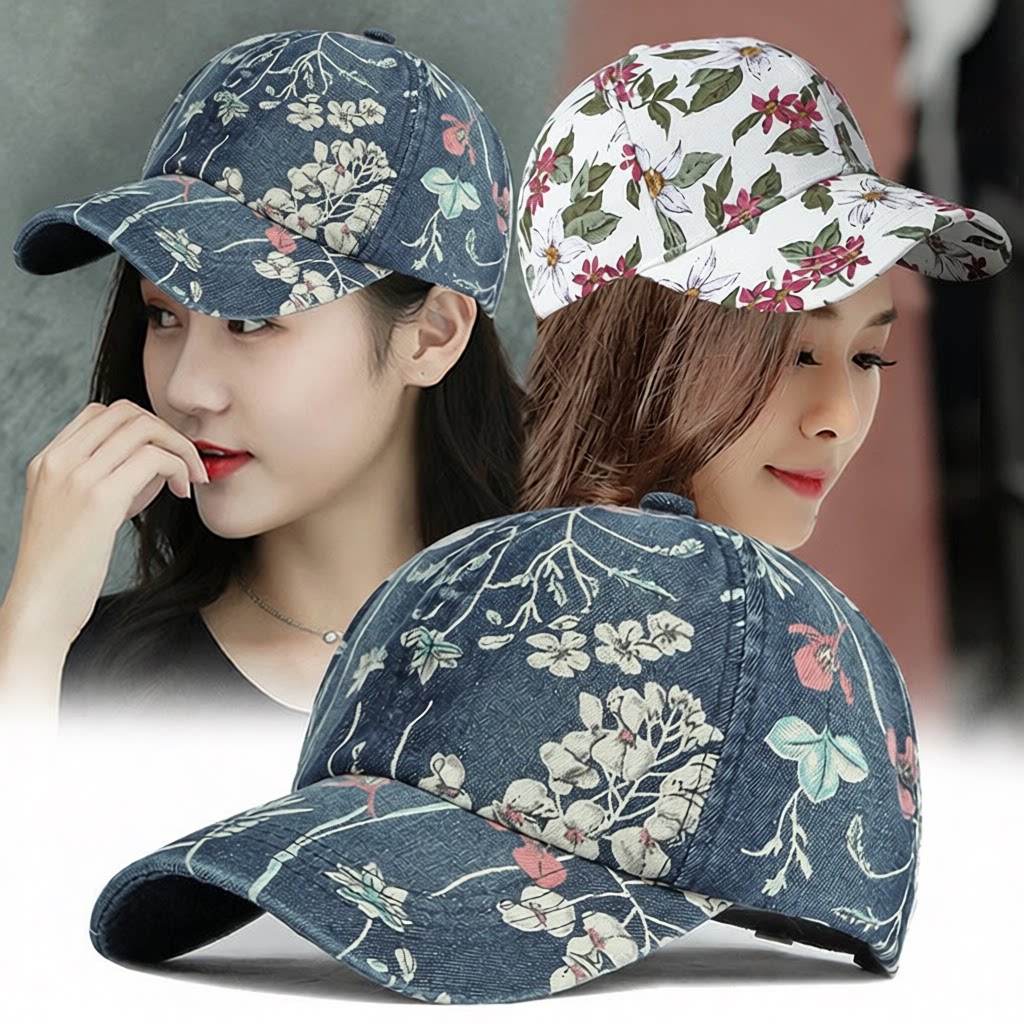 帽子女款2026新款復古玫瑰印花棒球帽春秋季戶外大頭圍硬頂鴨舌帽