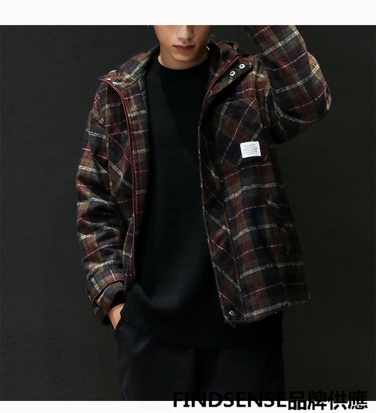 FINDSENSE品牌 秋冬款 新款 日本 男 復古 格子 高品質 寬鬆大碼 休閒 中長款 毛呢夾克外套 潮流上衣外套