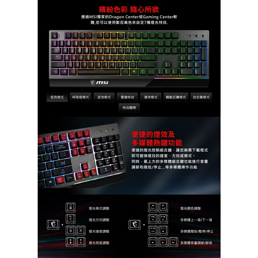MSI 微星 Vigor GK30 COMBO 防潑水 RGB 電競鍵盤滑鼠組 鍵鼠組 電競鍵盤 4