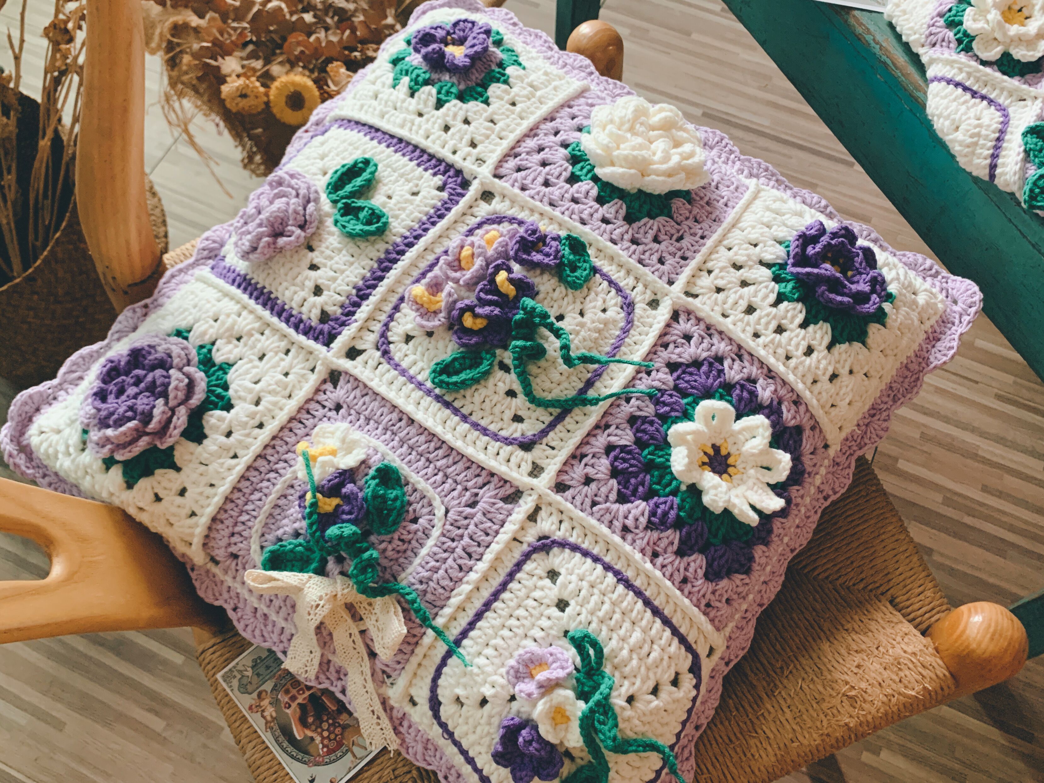 紫羅蘭材料包成品手工毛線 可愛編織禮物送女友閨蜜 抱枕 包包DIY