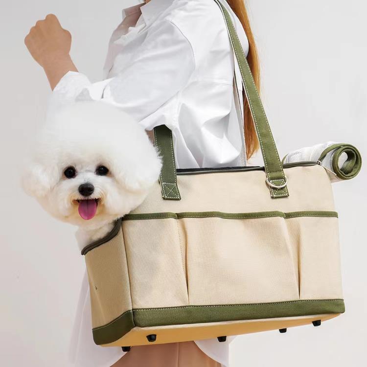 韓式手提貓包貓咪外出包帆布便攜單肩小型犬天泰迪比熊狗籠寵物包【青木鋪子】