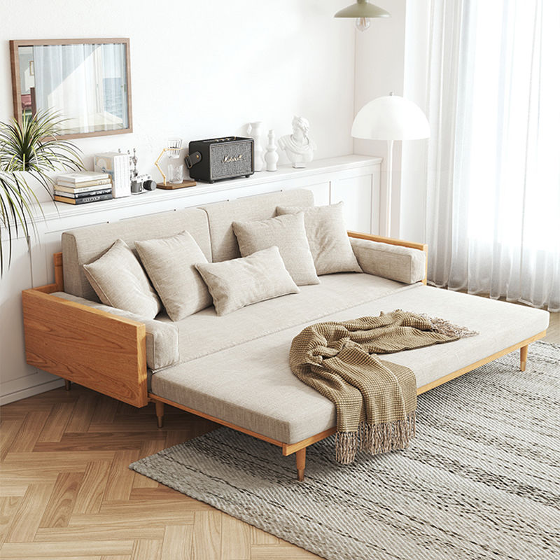 日式折疊沙發床兩用小戶型雙人抽拉床客廳多功能伸縮北歐實木沙發