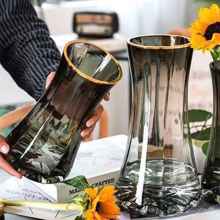 【滿299出貨】高檔輕奢創意簡約玻璃花瓶透明水養鮮花百合北歐大號客廳插花擺件