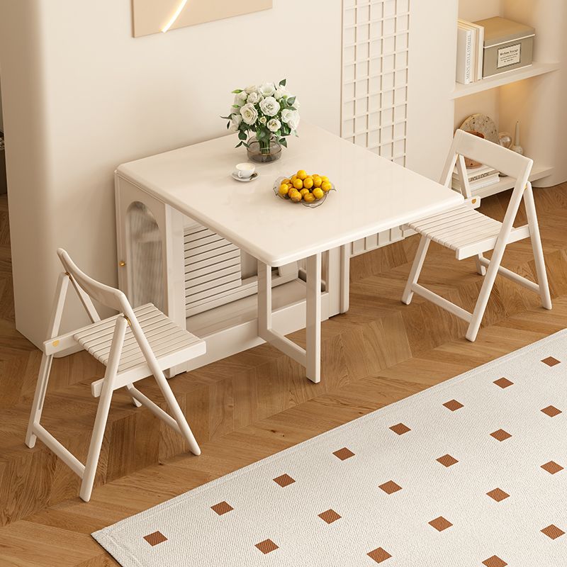 白色實木折疊餐桌一體餐邊柜小戶型奶油風伸縮吃飯桌多功能可移動