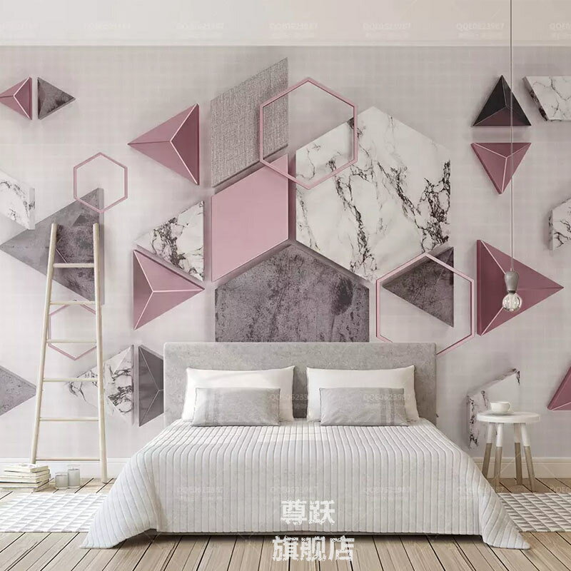 簡約現代墻布客廳電視背景墻8D立體北歐幾何彩色大氣墻紙臥室壁畫