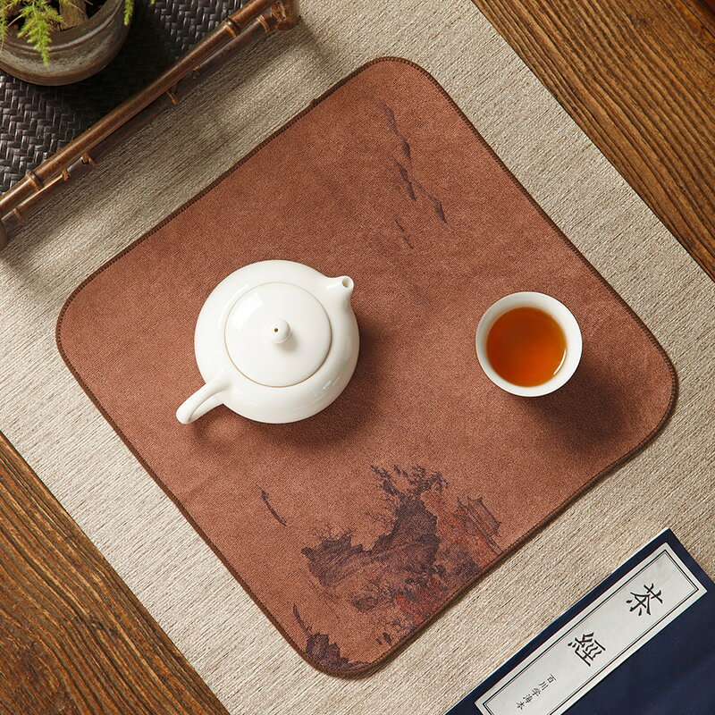 中式加厚棉麻茶巾小號茶桌吸水毛巾禪意茶布抹布墊布茶臺配c^