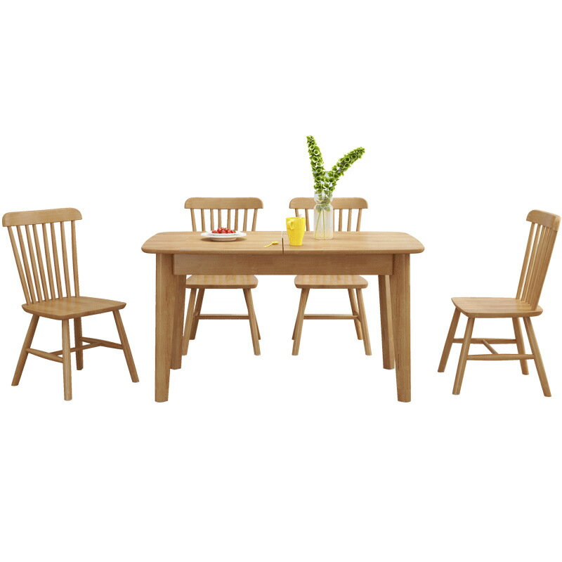 【免運】美雅閣| 全實木餐桌簡約餐廳長方形4人6人伸縮飯桌北歐家具折疊餐桌椅組合