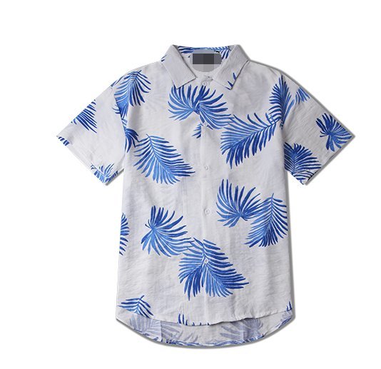FINDSENSE H1夏季 新款 日本 原宿 清新 樹葉圖案 嘻哈 時尚 沙灘 寬鬆襯衫 短袖 襯衣 潮男 上衣