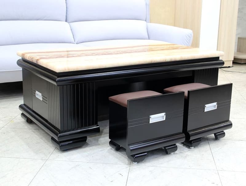 【歐風別館】麒麟石面胡桃色實木茶几【基隆至台中免運費】