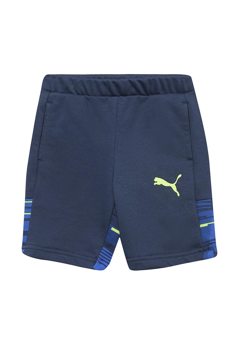 PUMA HERO SWEAT SHORT 童裝 大童 短褲 休閒 舒適 螢光黃LOGO 藍【運動世界】85013050