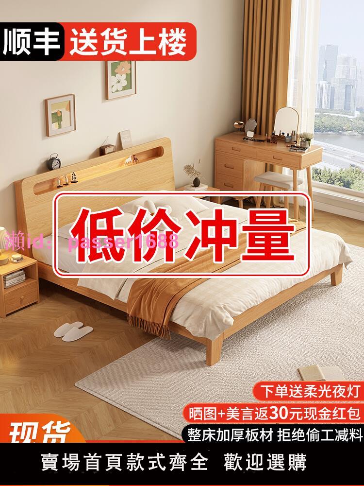實木床1.8米家用雙人床1.5經濟型木床1.2m成人單人床出租房用床架