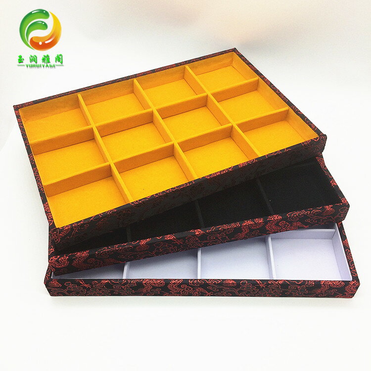 玉器珠寶首飾展示盤紅色龍紋錦緞分隔盤戒指可拆除展示道具託盤