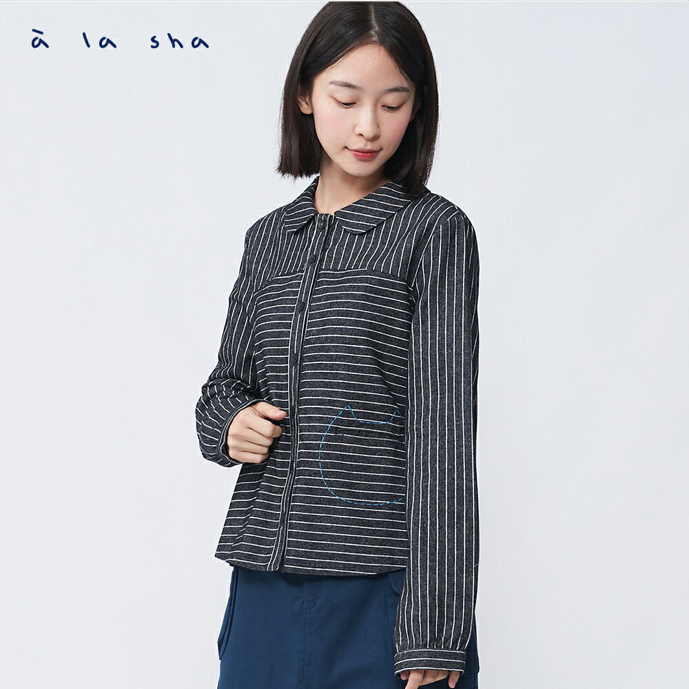a la sha 造型領條紋襯衫