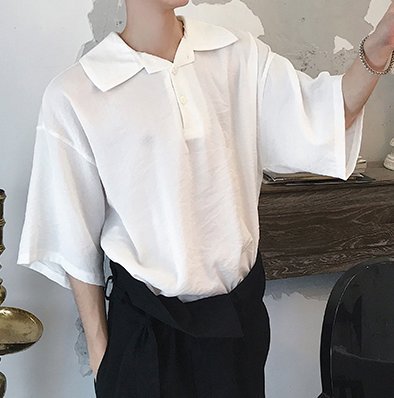FINDSENSE H1 2018 夏季 新款 簡約大翻領 蝙蝠衫 顯瘦 長袖 純色襯衫 潮流 時尚 男 襯衣 獨家款