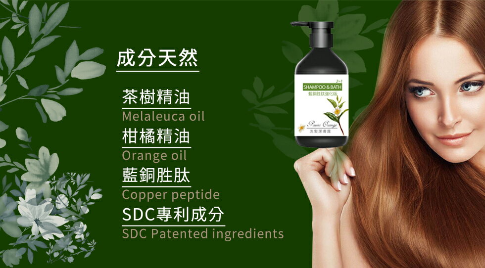 1入藍銅胜肽洗髮潔膚露 -高科技頭皮養護配方藍銅胜肽/SDC銀離子/天然柑橘及茶樹精油/不含矽靈、丙二醇、礦物油及凡士林 2