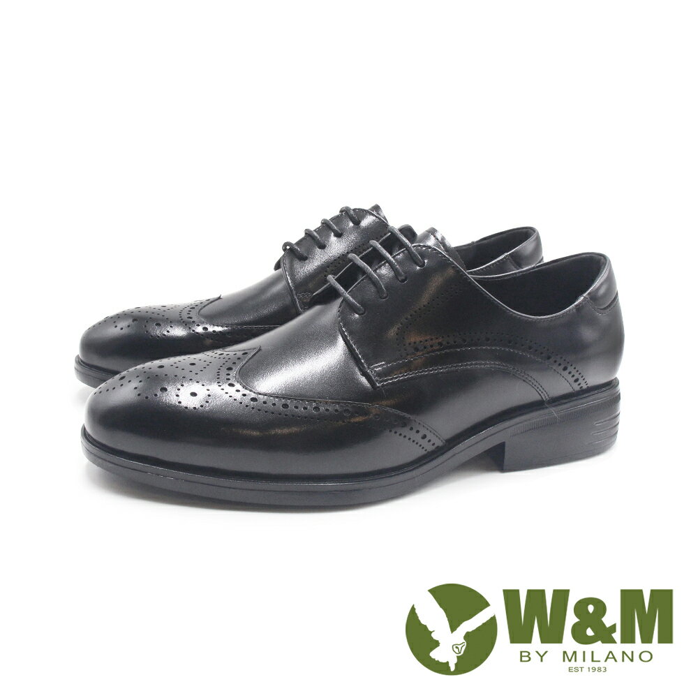 W&M(男)真皮牛皮全雕花德比紳士綁帶皮鞋 男鞋-黑色