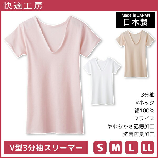 【領券滿額折100】日本製郡是 Gunze 100% 綿 女內衣 V領 短袖 3分袖- KQ5050