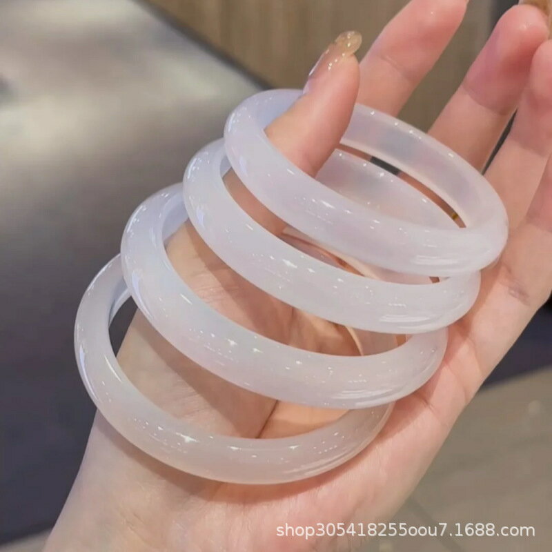 【現貨】天然玉髓玉鐲白月光冰種瑪瑙手鐲荔枝凍新中式國風送女友媽媽禮物【北歐家居生活】