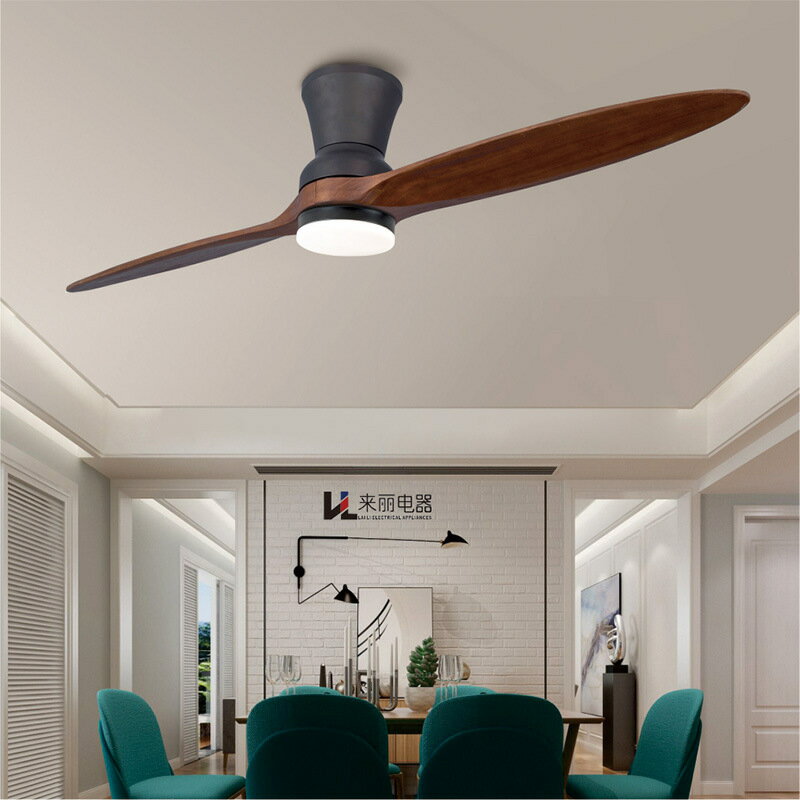 兩葉實木110V吸頂吊扇家用簡約餐廳風扇燈一體客廳電扇燈臥室變頻