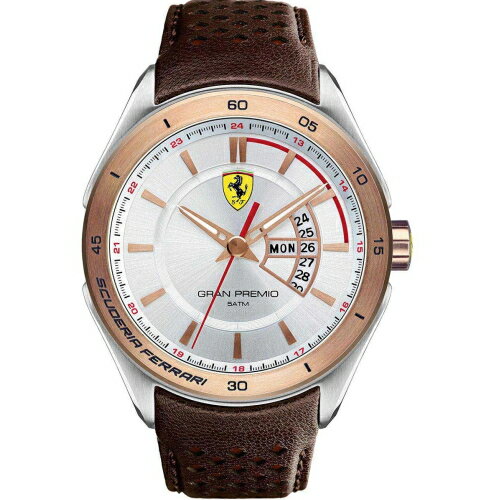 送禮首選★FERRARI Formula Italia 奢華經典金框銀麵皮帶腕錶/0830184 附提袋【全館滿額折價★APP下單點數4倍送】線上購買享 實體門市同步服務