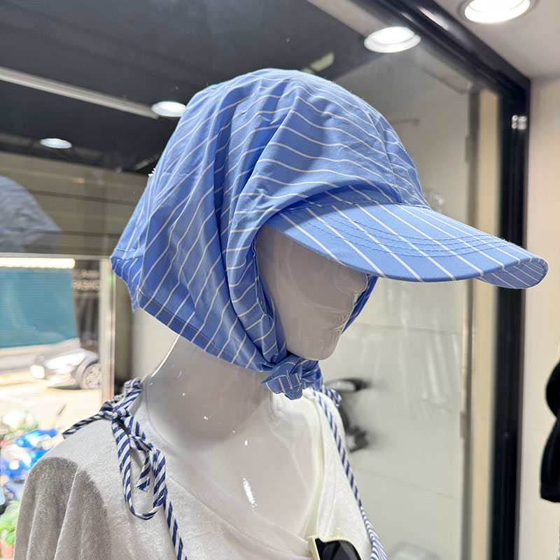 ANNAS 韓國下巴綁帶鴨舌帽 GD頭巾 防飛防曬帽子 巴拉克拉法帽 春夏條紋遮陽 8