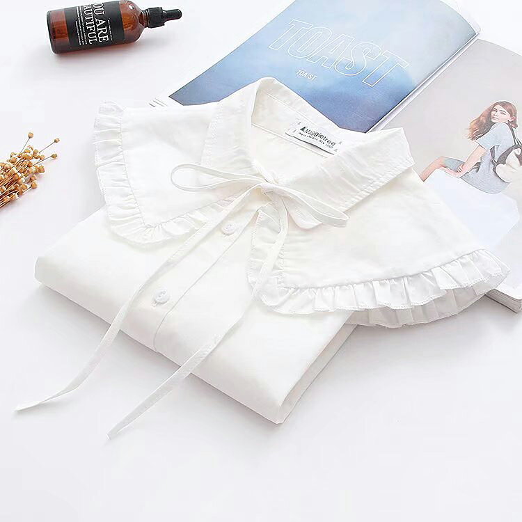 白色短袖襯衫女2022夏季設計感甜美娃娃領襯衣小眾百搭可拆領上衣