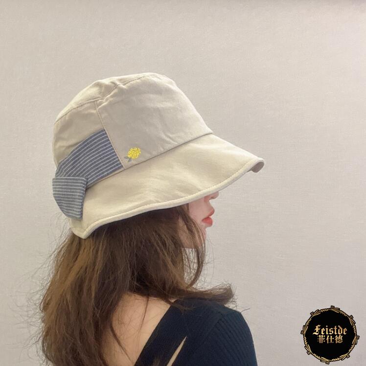 遮陽帽 日本設計帽子女士不規則帽檐蝴蝶結造型素顏漁夫帽遮陽防曬可折疊