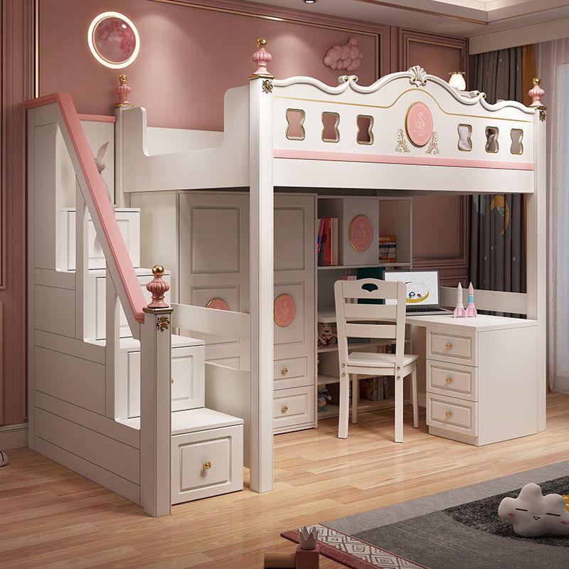 兒童組合床女孩粉色上床下書桌天鵝款1.2米交錯式高架床上床下空