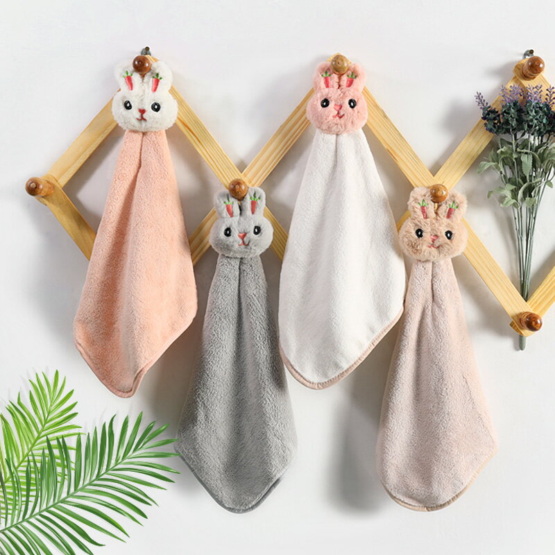 珊瑚絨擦手巾企鵝掛式吸水加厚廚房用 兔子擦手巾可水洗可愛韓國