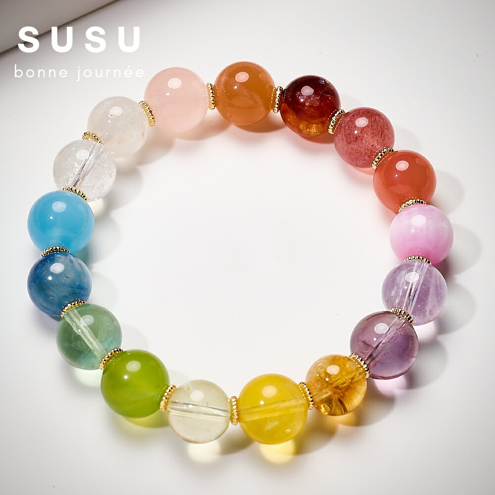 SU SU︱彩虹多寶水晶手鍊❤️粉水晶 黃水晶 紫水晶 葡萄石 拉利瑪 紅膠花 事業運 招財 轉運 能量 防小人 7