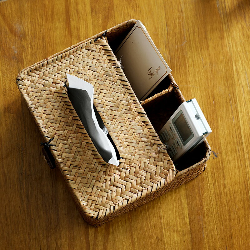 Kens抽紙盒家用客廳茶幾餐廳創意簡約多功能遙控器收納紙巾盒草編
