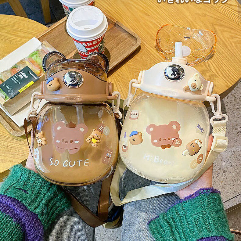 『網紅胖胖熊』水杯 大肚子水杯 1300毫升 大容量水瓶 高顏值吸管杯 塑膠水瓶 便攜水壺 環保杯 冷水瓶 4