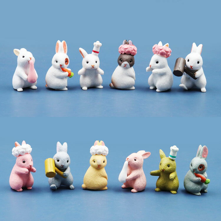 可愛小兔子仿真迷你小動物塑料模型玩偶卡通微景觀擺件過家家玩具