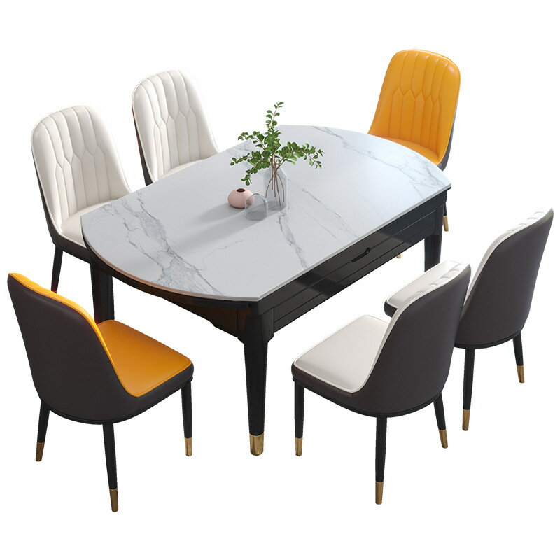 【免運】美雅閣| 巖板餐桌椅組合家用現代簡約大小戶型輕奢實木伸縮折疊可變圓飯桌