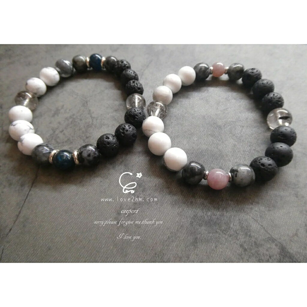 黑髮晶/雷公墨隕石/水晶手鍊/月光石/白松石/藍磷灰/粉水晶/925銀 [晶晶工坊-love]