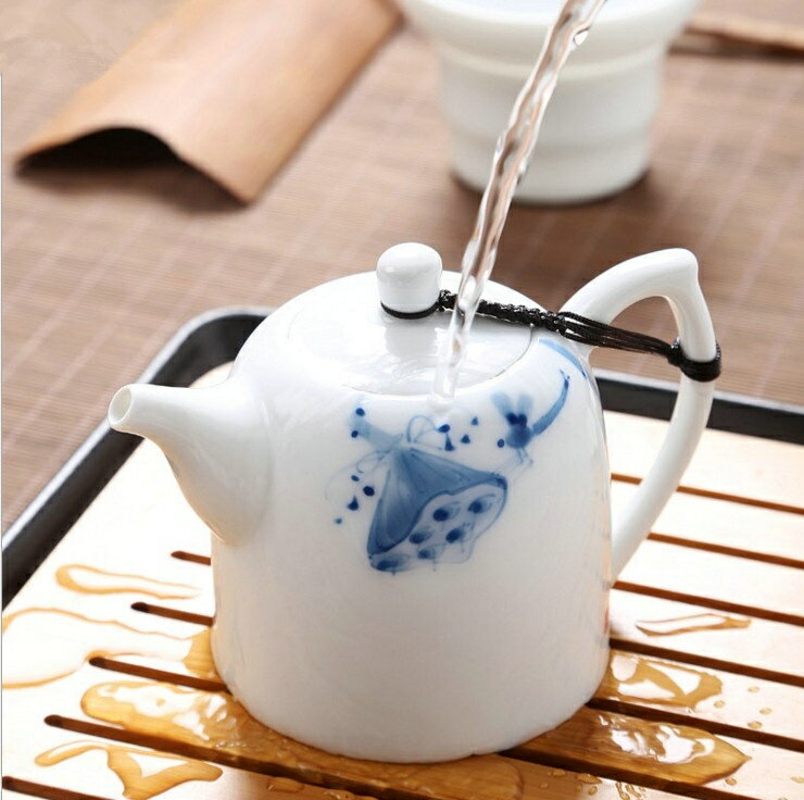 茶壺陶瓷手繪青花蓮蓬白瓷泡茶單壺過濾小巧精緻中式功夫茶杯套裝