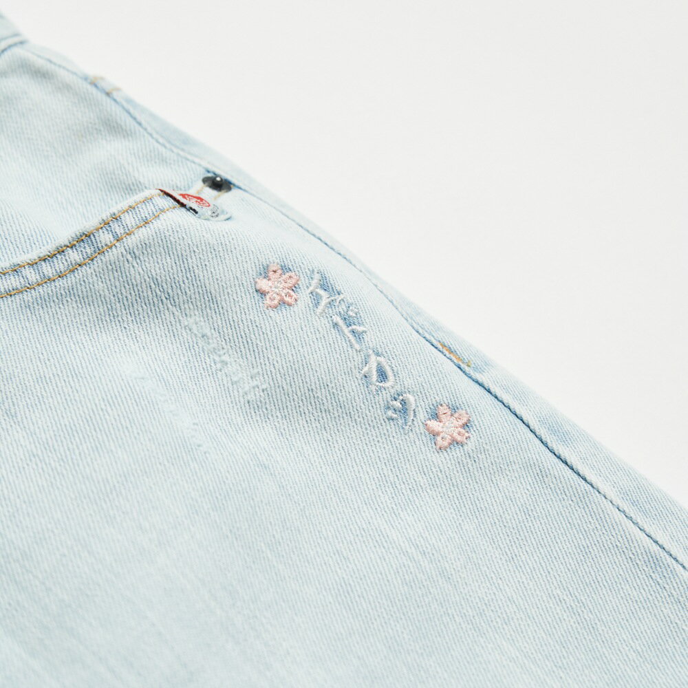 EDOKATSU江戶勝 男款 石洗雪花丹寧直筒褲 (重漂藍) 5