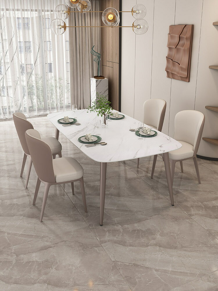 桌子 適用亮光巖板餐桌長方形飯桌家用小戶型新款潘多拉餐桌椅