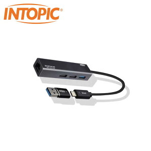 INTOPIC 廣鼎 HBC-580 USB HUB USB3.1&RJ45鋁合金集線器 灰 [富廉網]