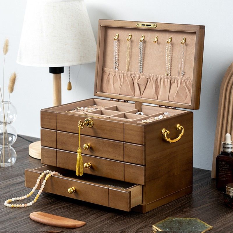 復古首飾盒 2022新款高檔精致高級實木木質帶鎖手飾品保險箱收納盒