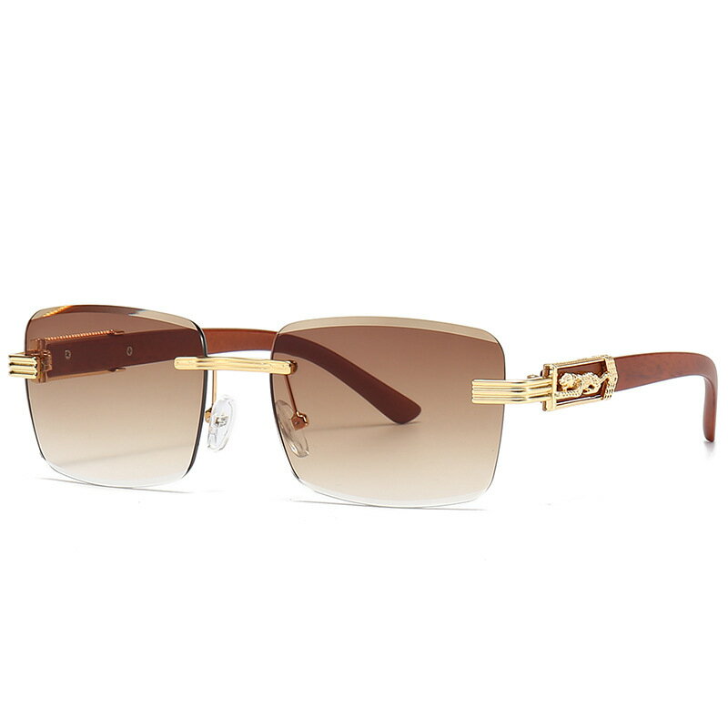 新款歐美豹子時尚男女款無框墨鏡切邊方形太陽眼鏡sunglasses
