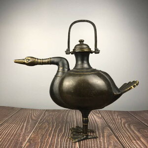 仿古純銅鴨子水壺擺件家居裝飾銅茶水壺老物件古玩銅器收藏鴨子壺