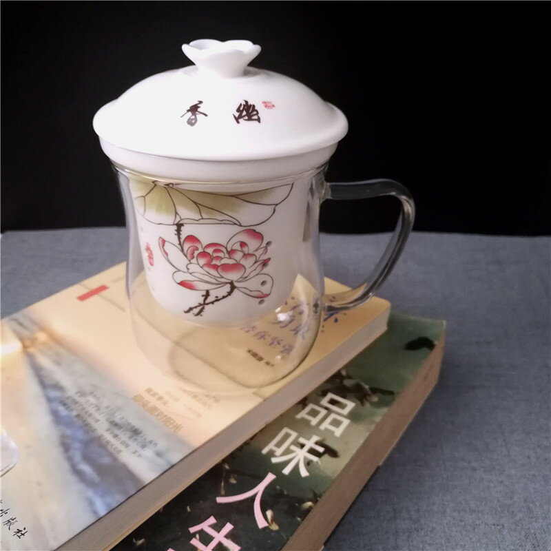 花茶杯辦公室透明玻璃泡茶杯陶瓷內膽過濾茶水分離家用耐高溫茶器