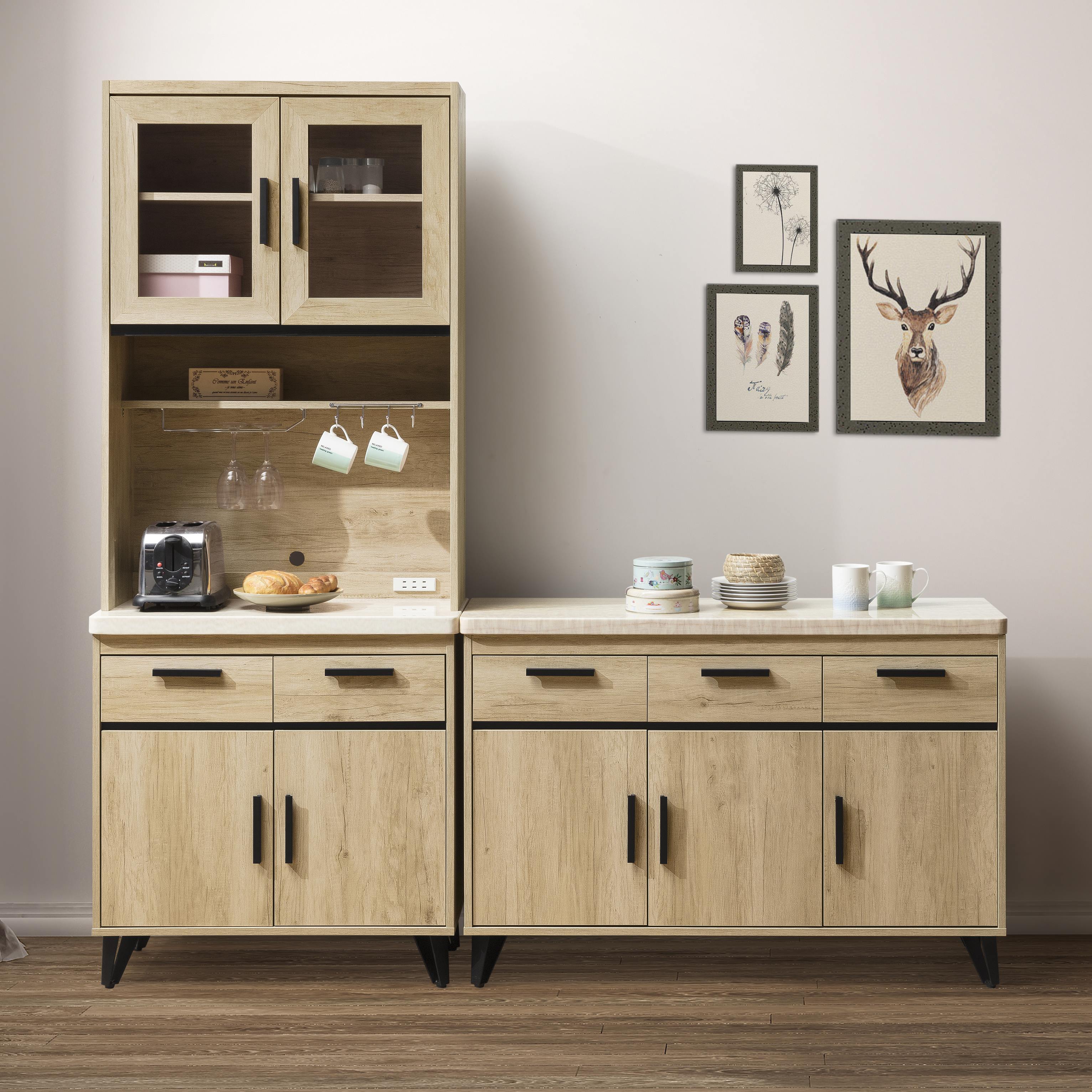 【直人木業】NORTH楓木82公分天然原石上下廚櫃組加122廚櫃｜休閒空間｜#APP結帳再賺4%點數 1