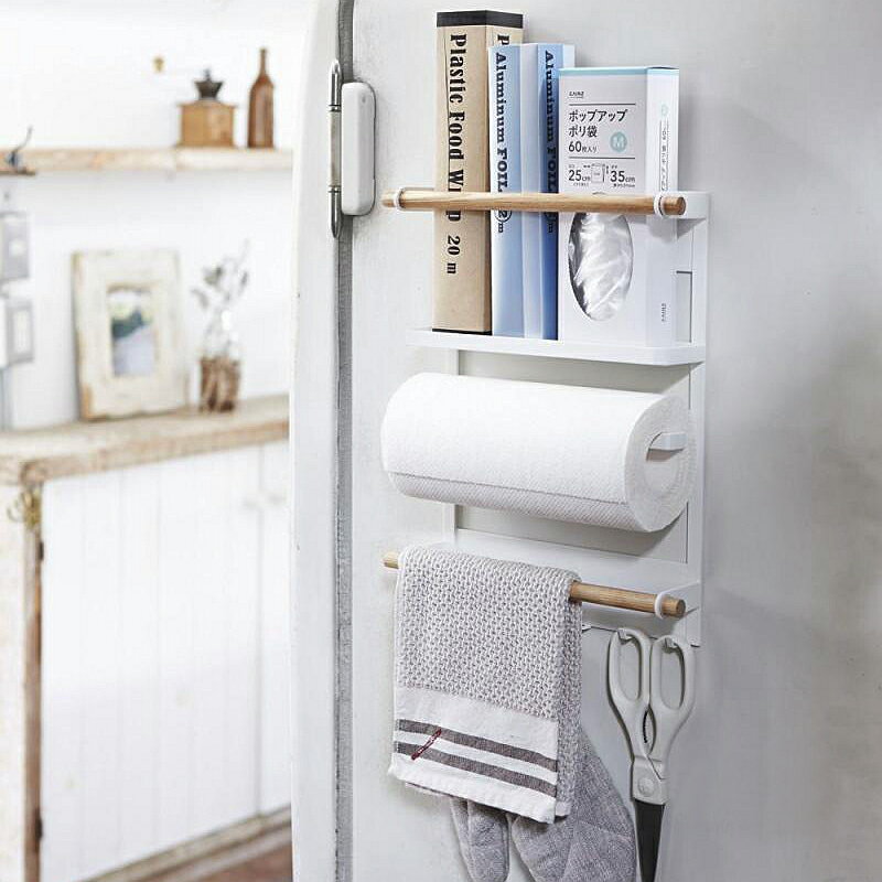 日本廚房磁吸冰箱收納架側壁架磁性掛架卷紙巾架磁鐵保鮮袋置物架