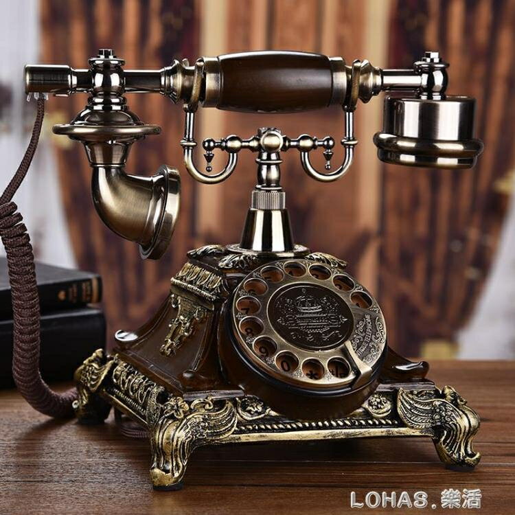 歐式復古電話機座機家用仿古電話機時尚創意旋轉電話復古無線電話【摩可美家】