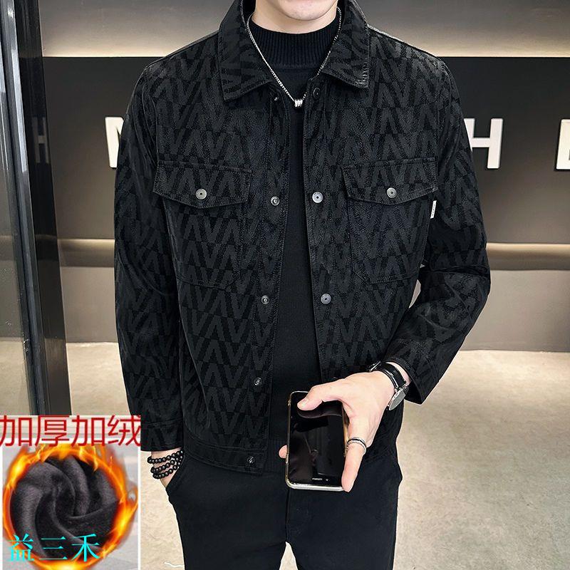 皮衣男士外套冬季加絨加厚潮牌設計感痞帥男裝潮流帥氣機車皮夾克-益三禾