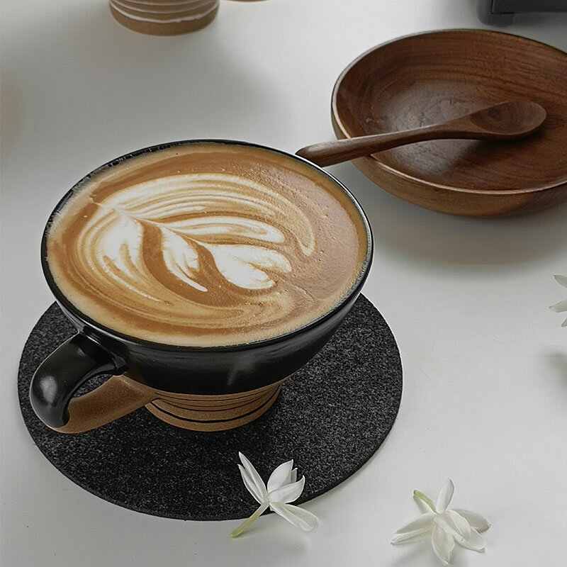 壹銘 日式風陶瓷咖啡杯 創意復古咖啡拿鐵杯 條紋早餐杯子水杯 2